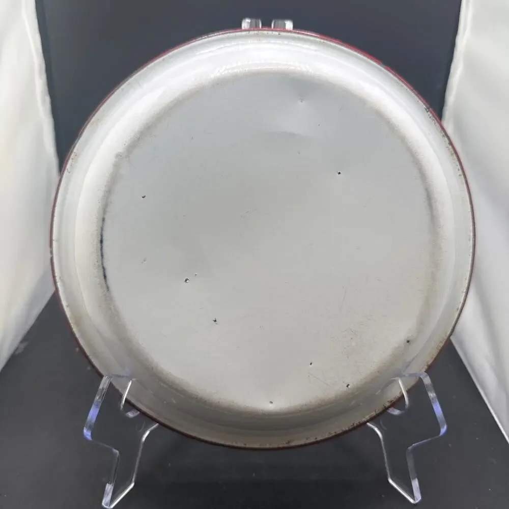 Vintage White Red Rim Enamelware Dinner Plate Farmhouse Camp Rustic 9.25 Inches